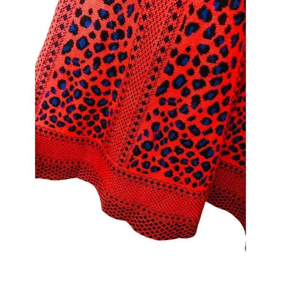 Gianni Bini orange blue knit animal print fit and flare midi dress sz med - Picture 3 of 6